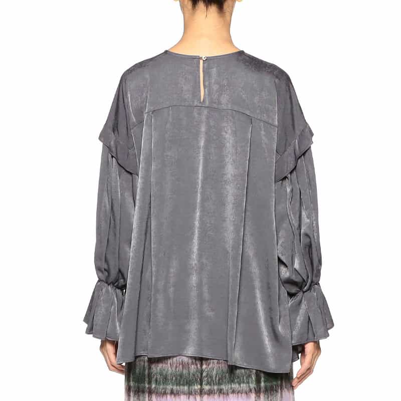 BARNEYS NEW YORK ウォッシャブルフリルスリーブブラウス GRAY