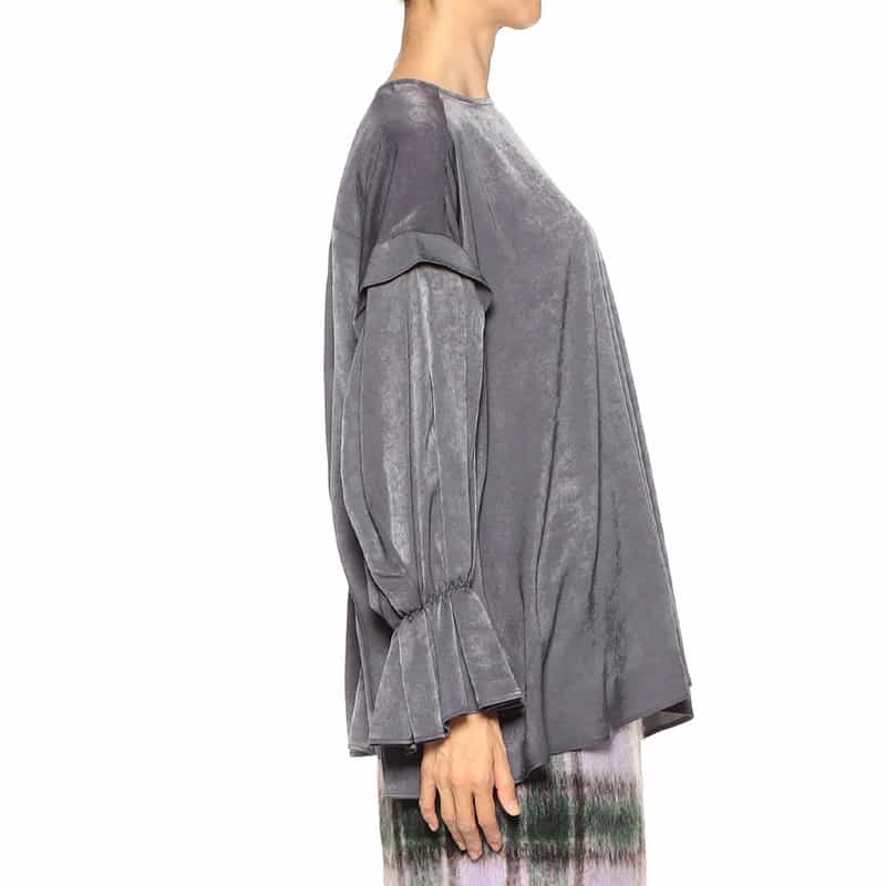 BARNEYS NEW YORK ウォッシャブルフリルスリーブブラウス GRAY