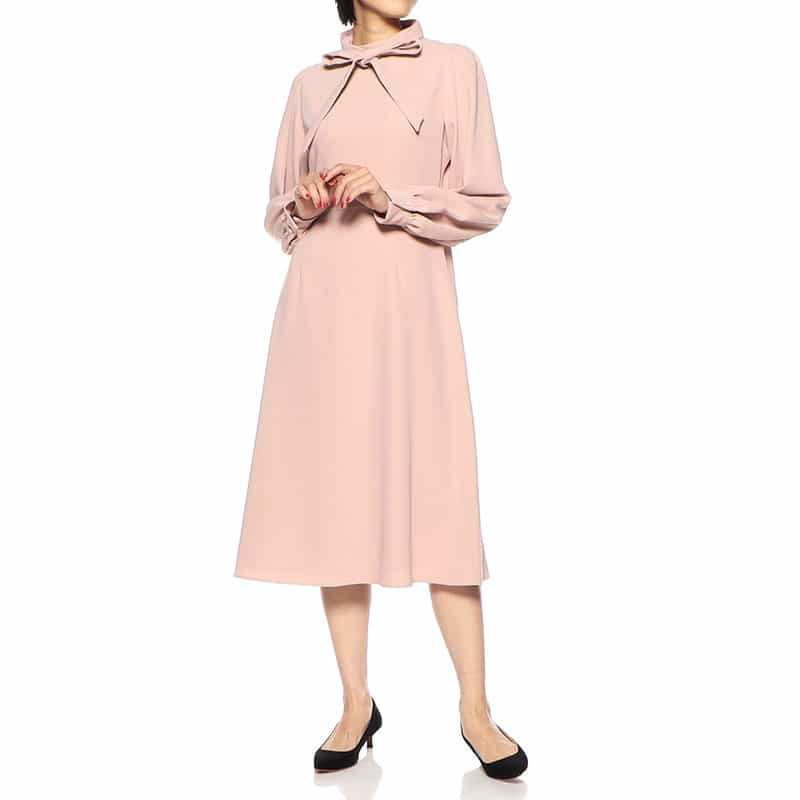 BARNEYS NEW YORK ウォッシャブル ハイウエストフレアドレス LIGHT PINK