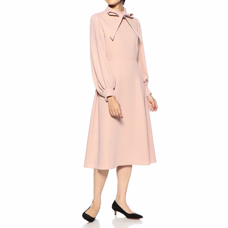 BARNEYS NEW YORK ウォッシャブル ハイウエストフレアドレス LIGHT PINK