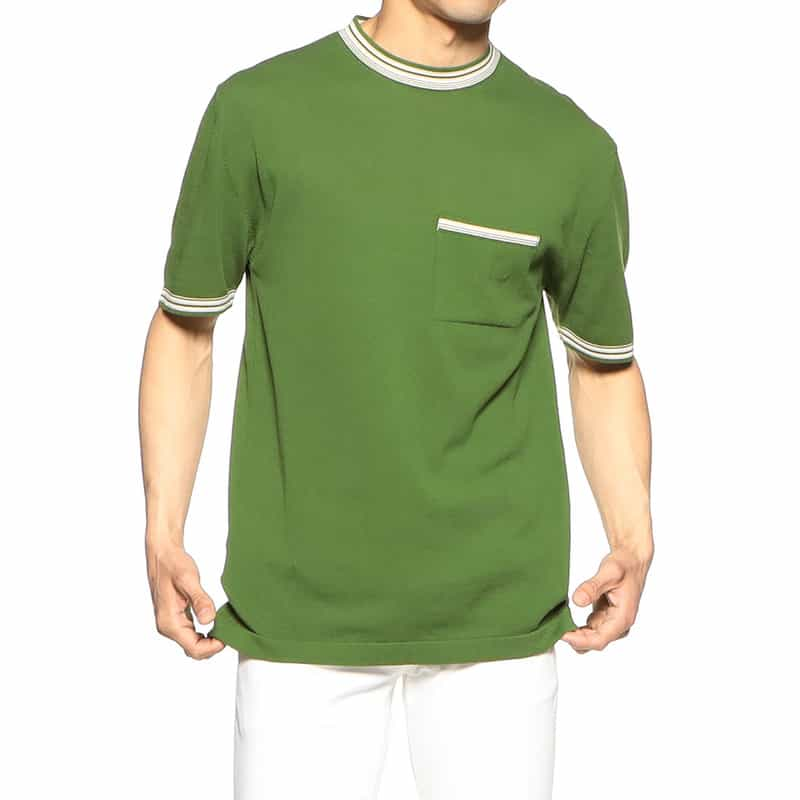 DANIELE FIESOLI ボーダートリムニットTシャツ KHAKI