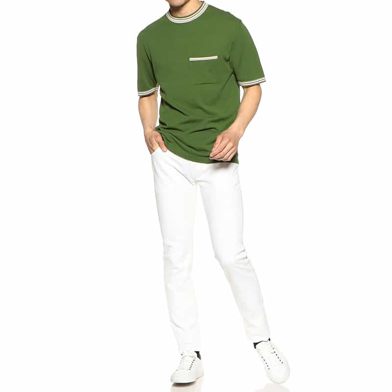 DANIELE FIESOLI ボーダートリムニットTシャツ KHAKI