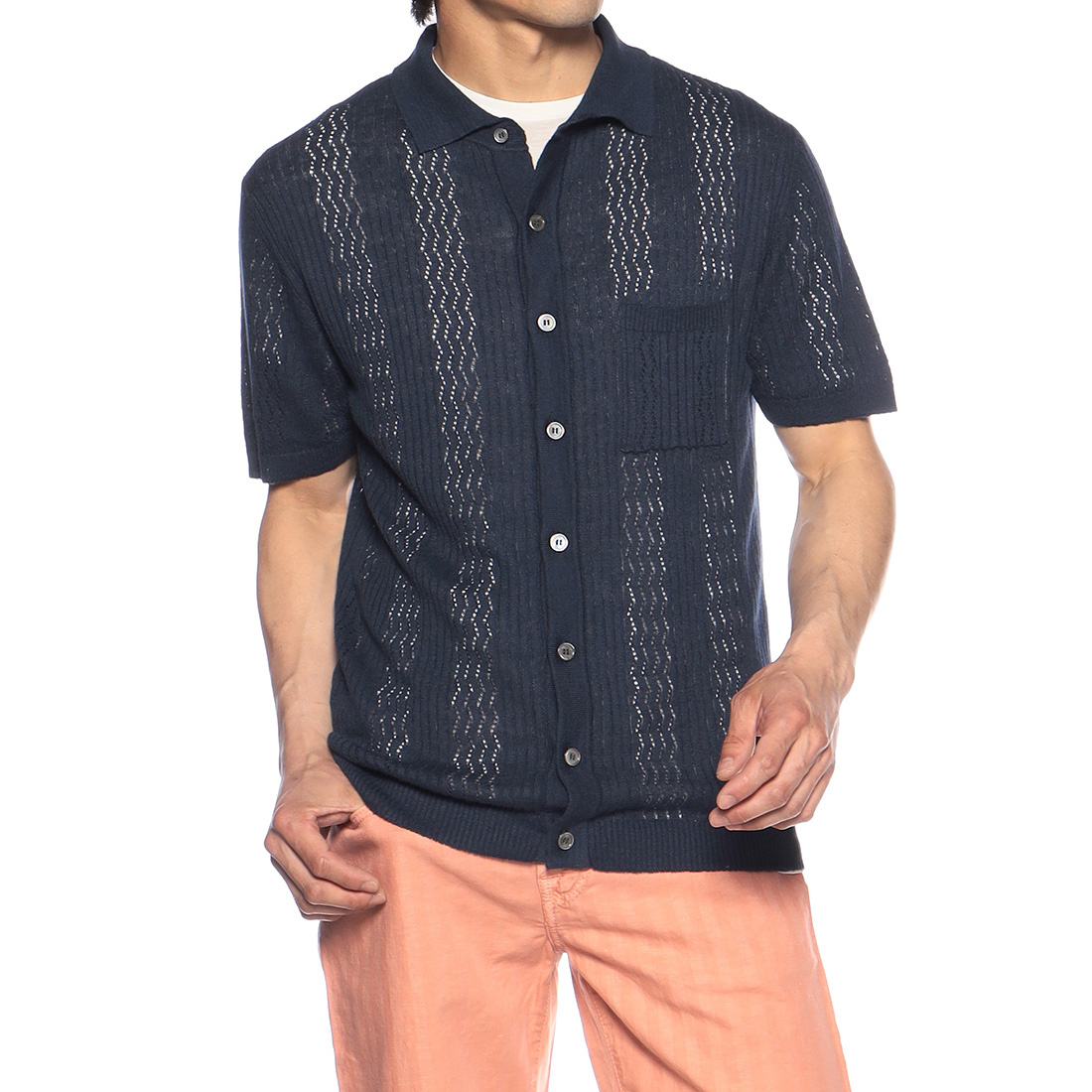 リネン×コットン シアーニットシャツ