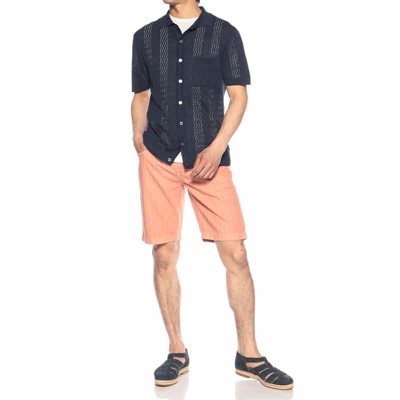 DANIELE FIESOLI リネン×コットン シアーニットシャツ NAVY