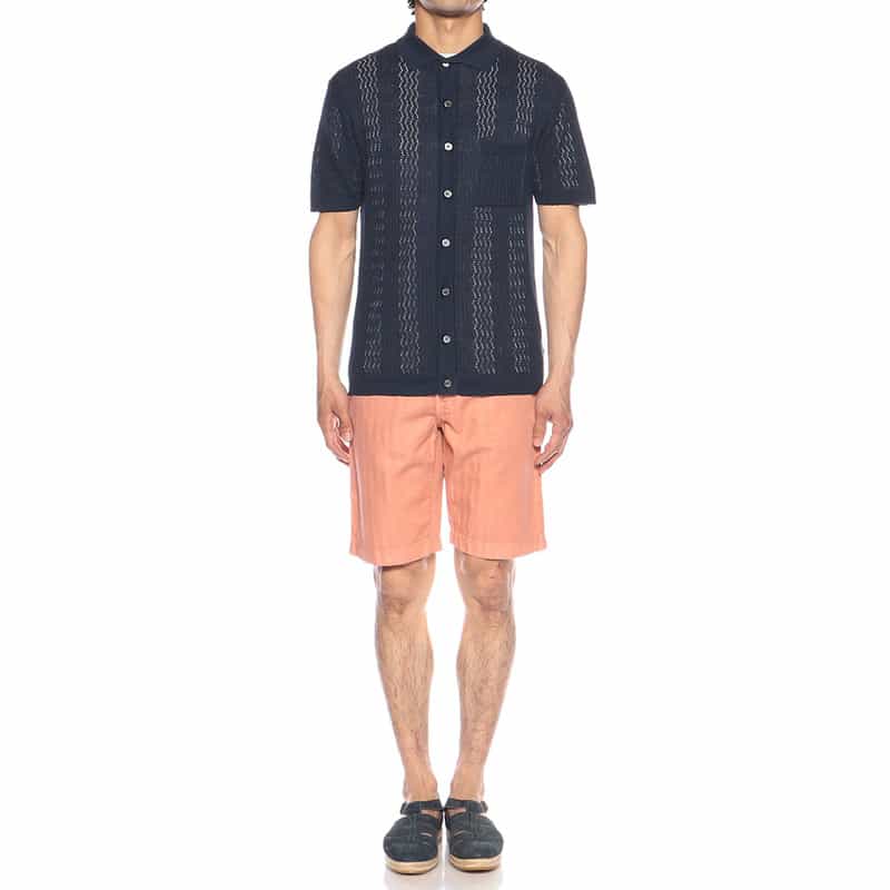 DANIELE FIESOLI リネン×コットン シアーニットシャツ NAVY