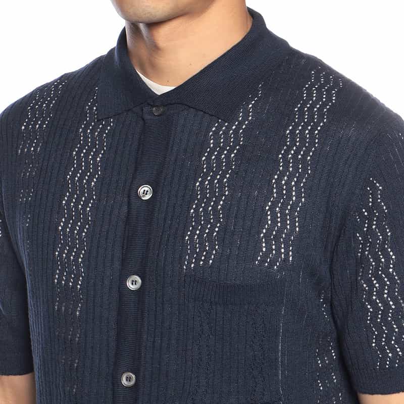 DANIELE FIESOLI リネン×コットン シアーニットシャツ NAVY