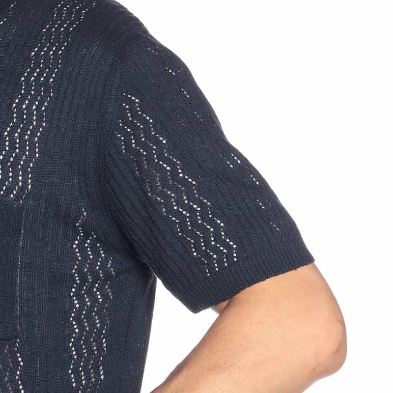 DANIELE FIESOLI リネン×コットン シアーニットシャツ NAVY