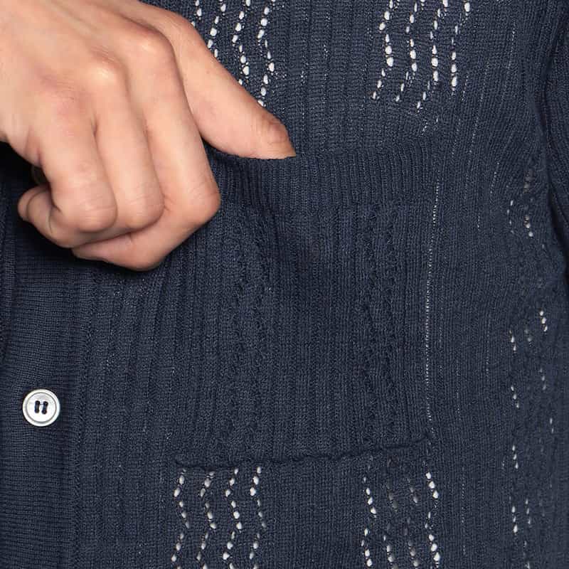 DANIELE FIESOLI リネン×コットン シアーニットシャツ NAVY