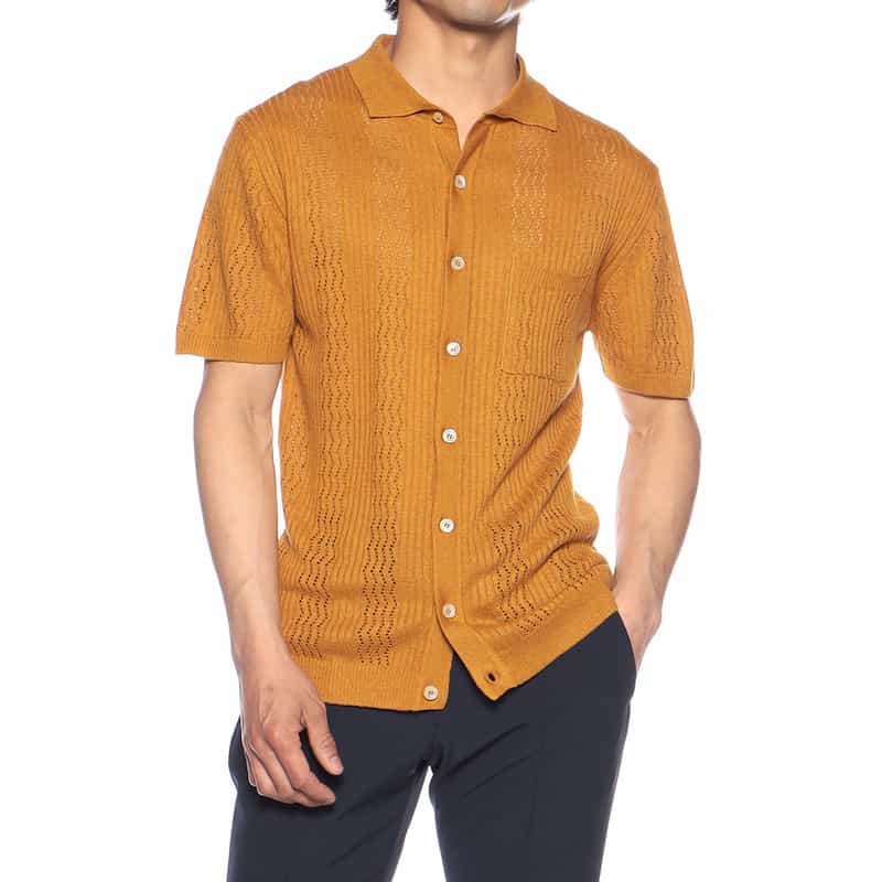 DANIELE FIESOLI リネン×コットン シアーニットシャツ ORANGE