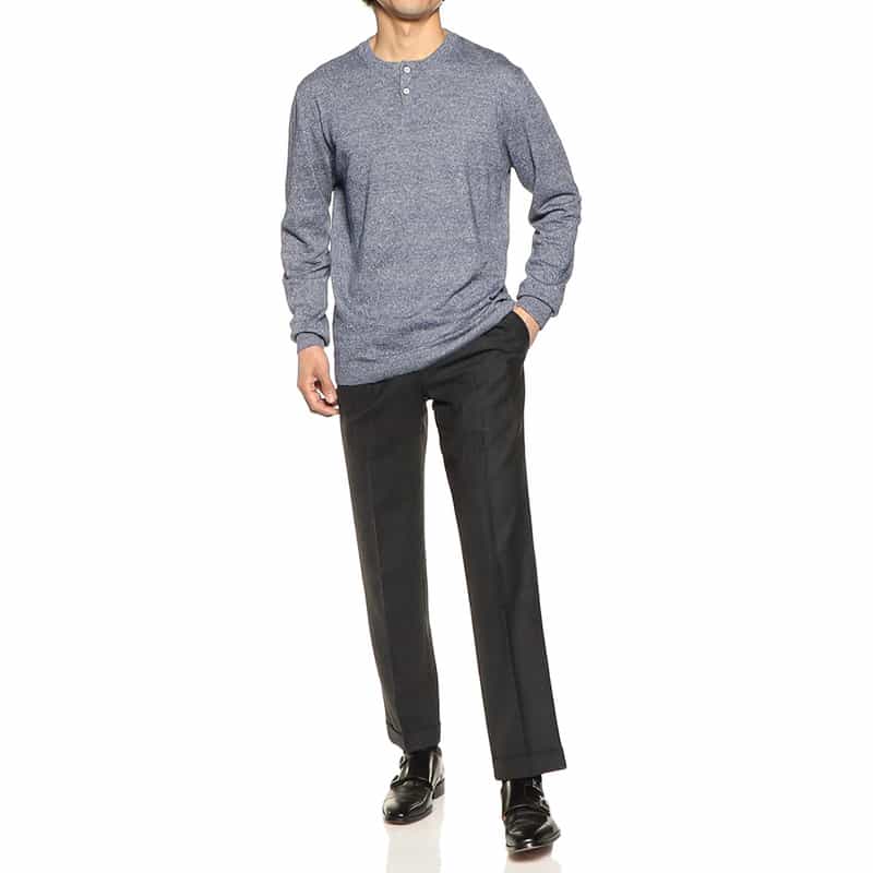 DANIELE FIESOLI リネン×コットンヘンリーネックニットプルオーバー NAVY