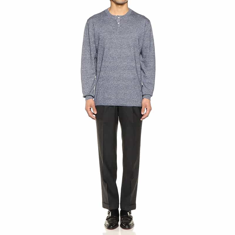 DANIELE FIESOLI リネン×コットンヘンリーネックニットプルオーバー NAVY