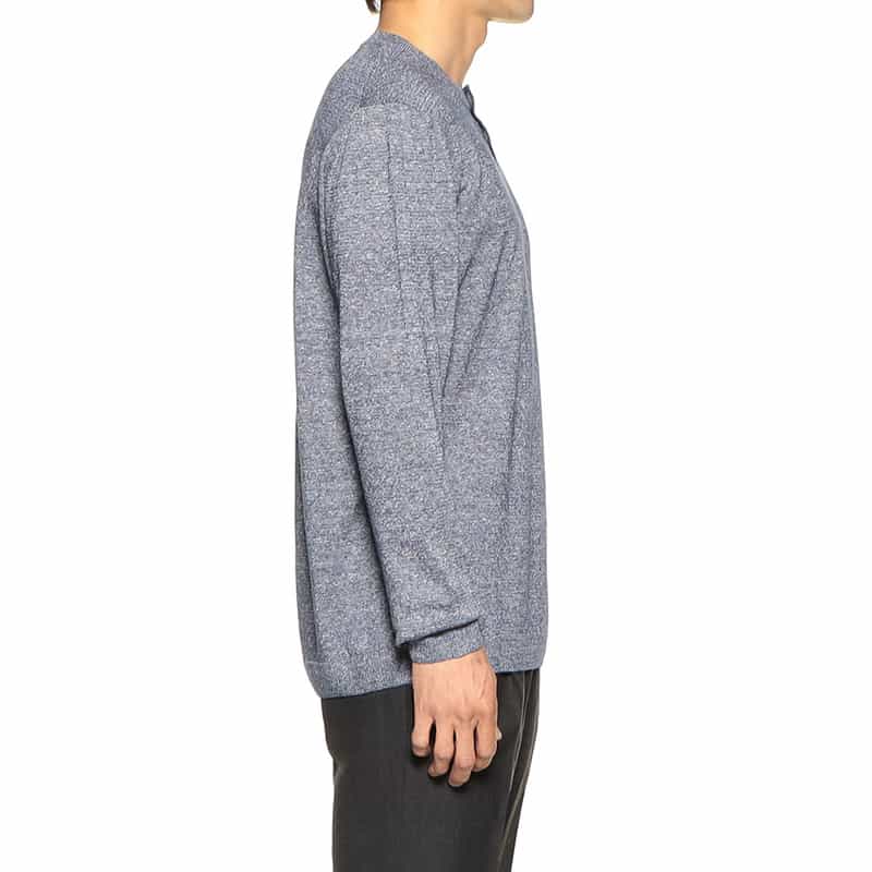 DANIELE FIESOLI リネン×コットンヘンリーネックニットプルオーバー NAVY
