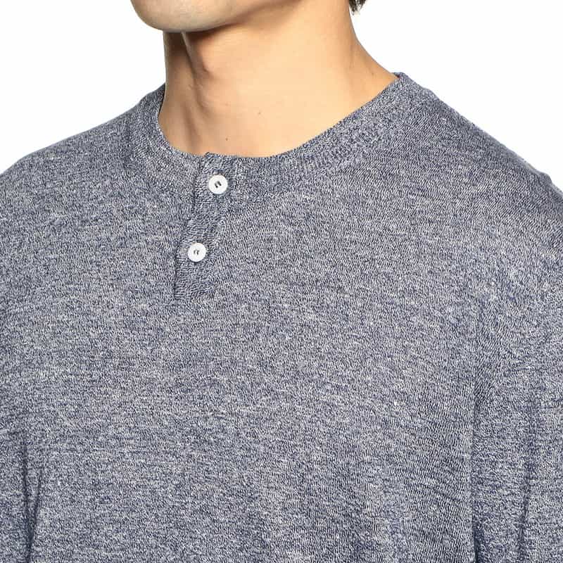 DANIELE FIESOLI リネン×コットンヘンリーネックニットプルオーバー NAVY