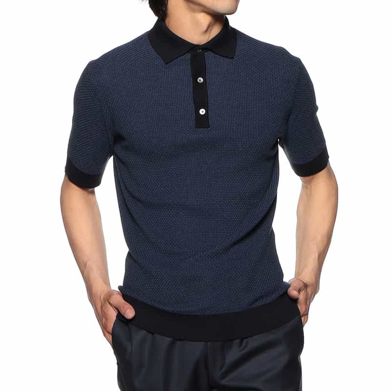 FILIPPO DE LAURENTIIS ジャカードニットポロシャツ NAVY