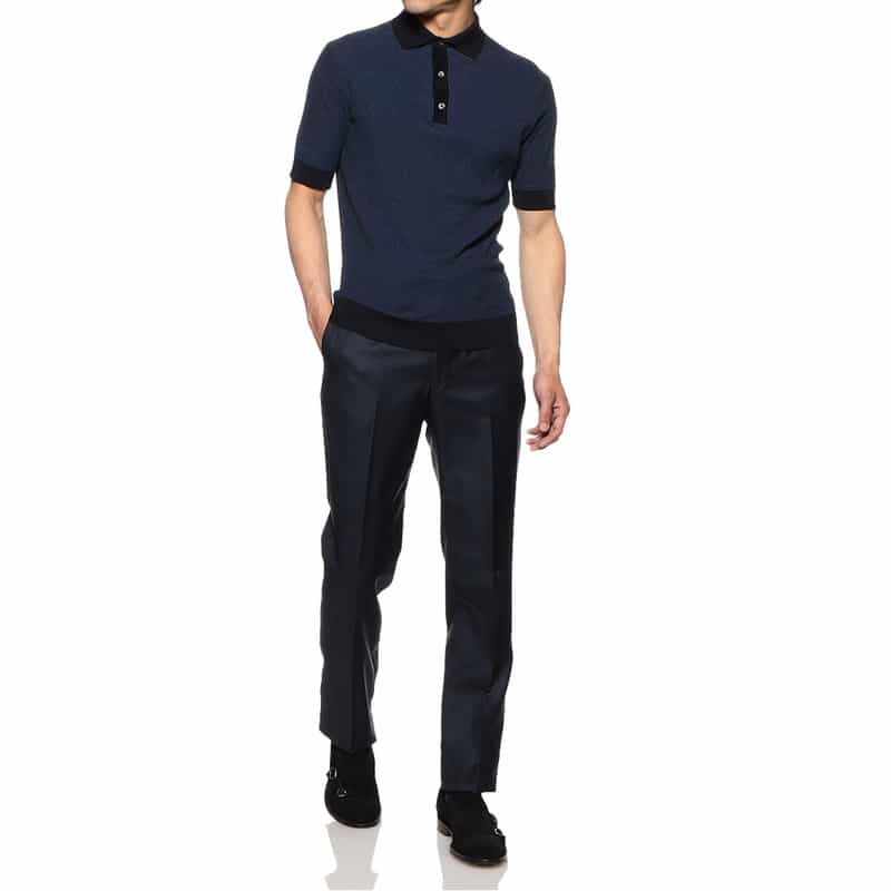 FILIPPO DE LAURENTIIS ジャカードニットポロシャツ NAVY