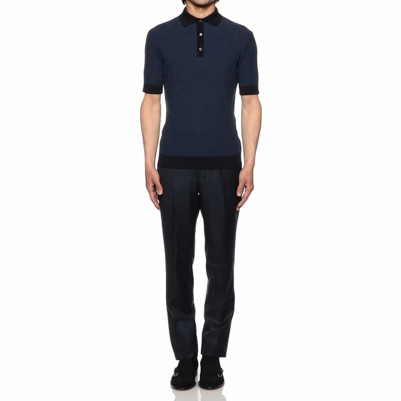 FILIPPO DE LAURENTIIS ジャカードニットポロシャツ NAVY