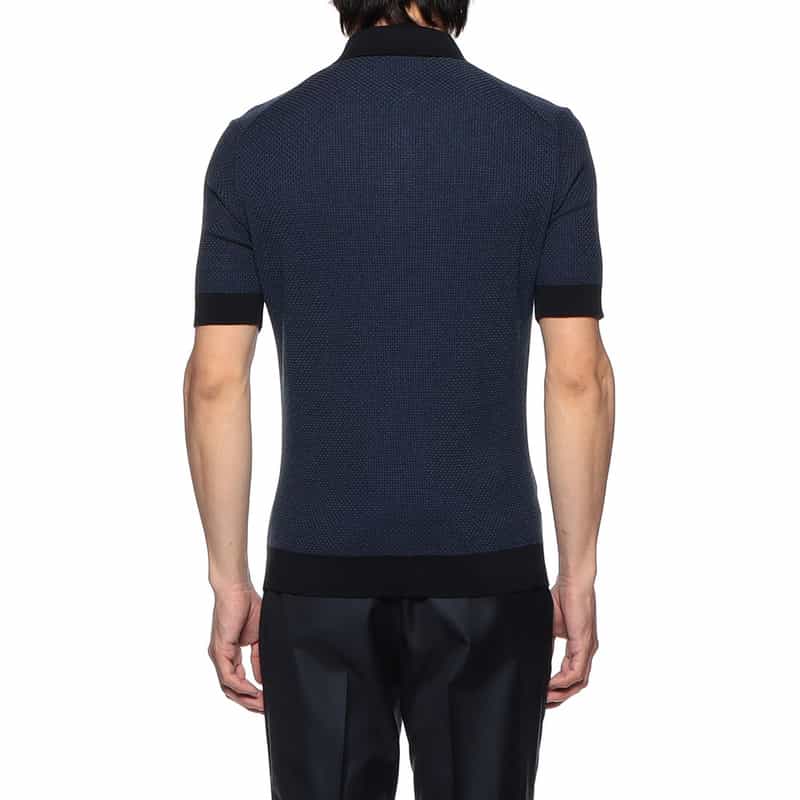 FILIPPO DE LAURENTIIS ジャカードニットポロシャツ NAVY