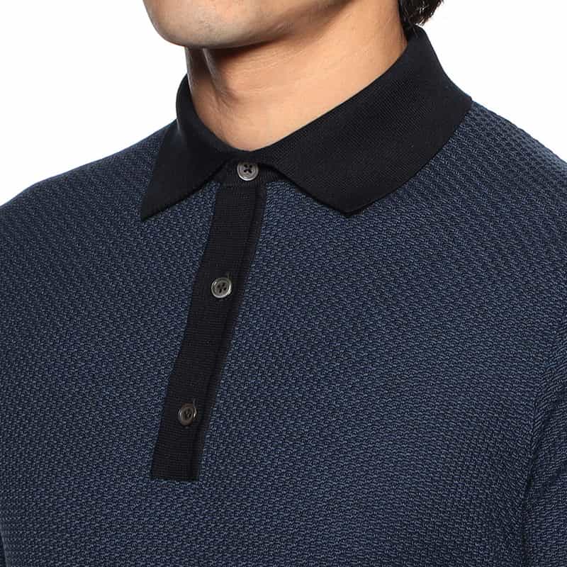 FILIPPO DE LAURENTIIS ジャカードニットポロシャツ NAVY