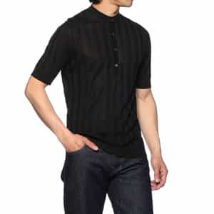 シルク×リネン 半袖ヘンリーネックニットプルオーバー