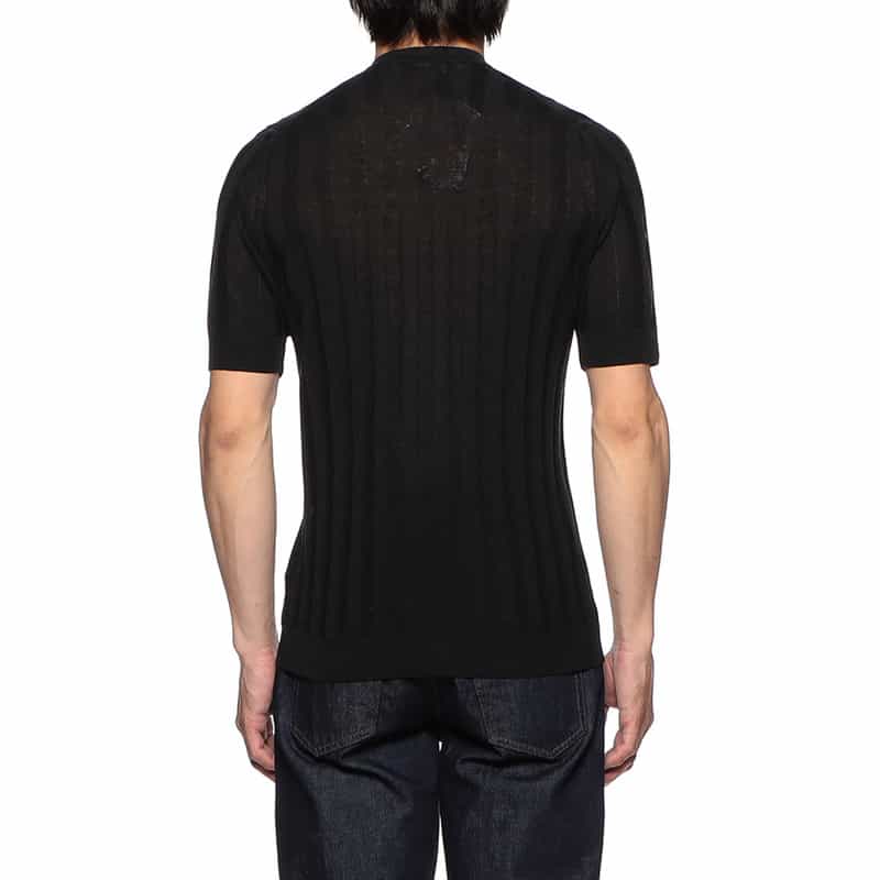 FILIPPO DE LAURENTIIS シルク×リネン 半袖ヘンリーネックニットプルオーバー BLACK
