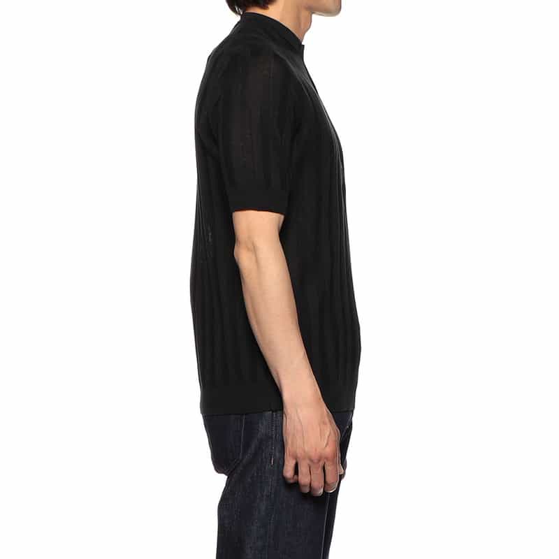 FILIPPO DE LAURENTIIS シルク×リネン 半袖ヘンリーネックニットプルオーバー BLACK