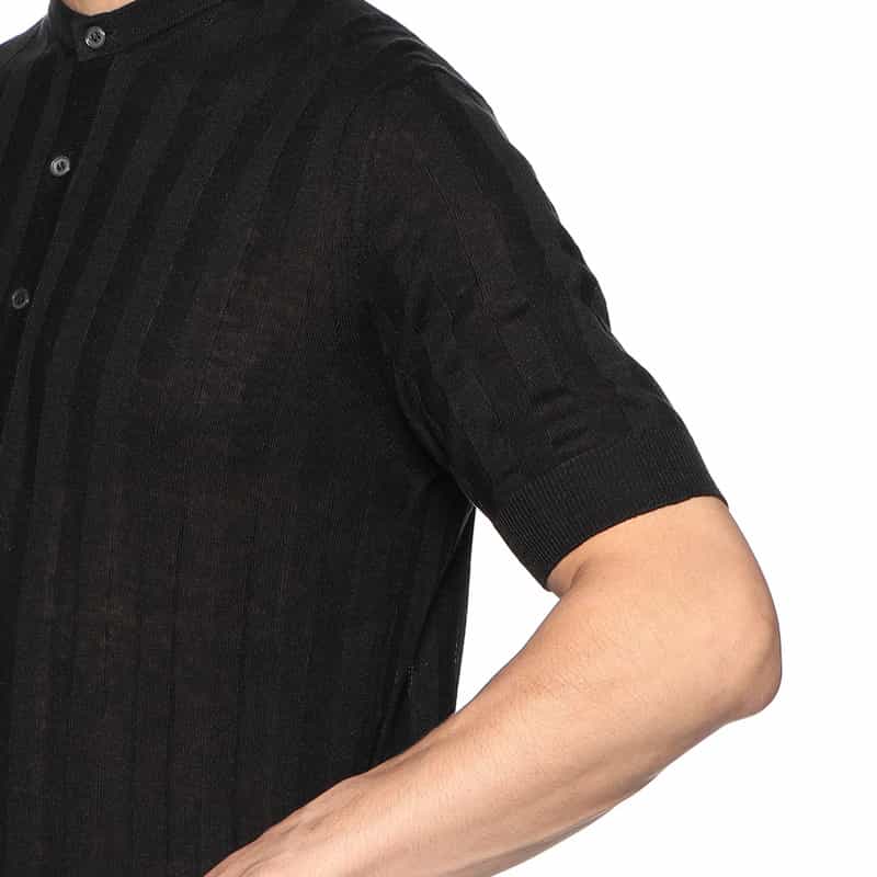 FILIPPO DE LAURENTIIS シルク×リネン 半袖ヘンリーネックニットプルオーバー BLACK