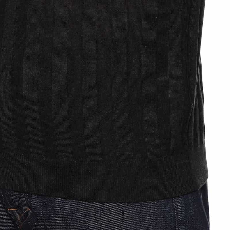 FILIPPO DE LAURENTIIS シルク×リネン 半袖ヘンリーネックニットプルオーバー BLACK