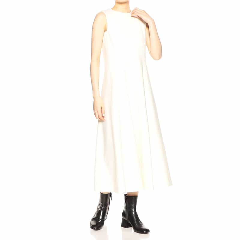 BARNEYS NEW YORK メルトンジャージーノースリーブドレス WHITE