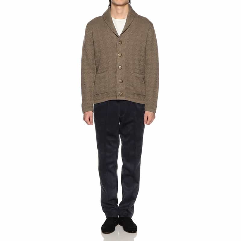 BARNEYS NEW YORK ジャカード千鳥柄ショールカラーカーディガン BROWN