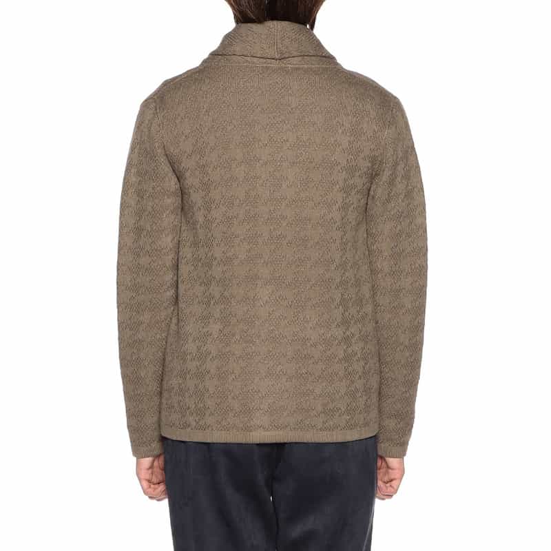 BARNEYS NEW YORK ジャカード千鳥柄ショールカラーカーディガン BROWN