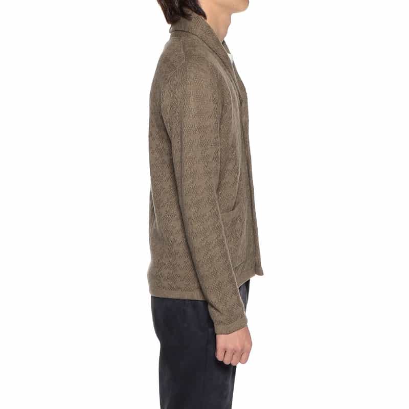 BARNEYS NEW YORK ジャカード千鳥柄ショールカラーカーディガン BROWN