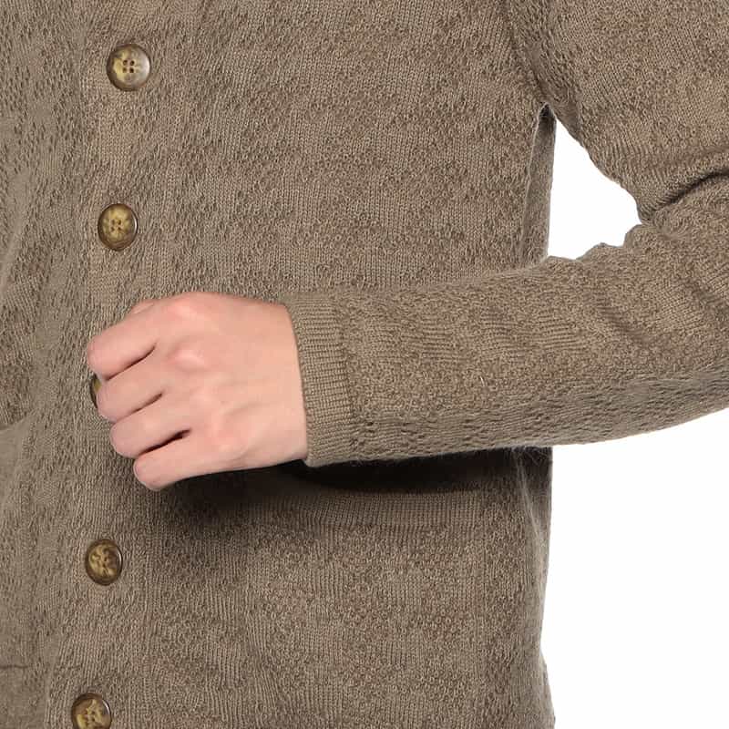 BARNEYS NEW YORK ジャカード千鳥柄ショールカラーカーディガン BROWN