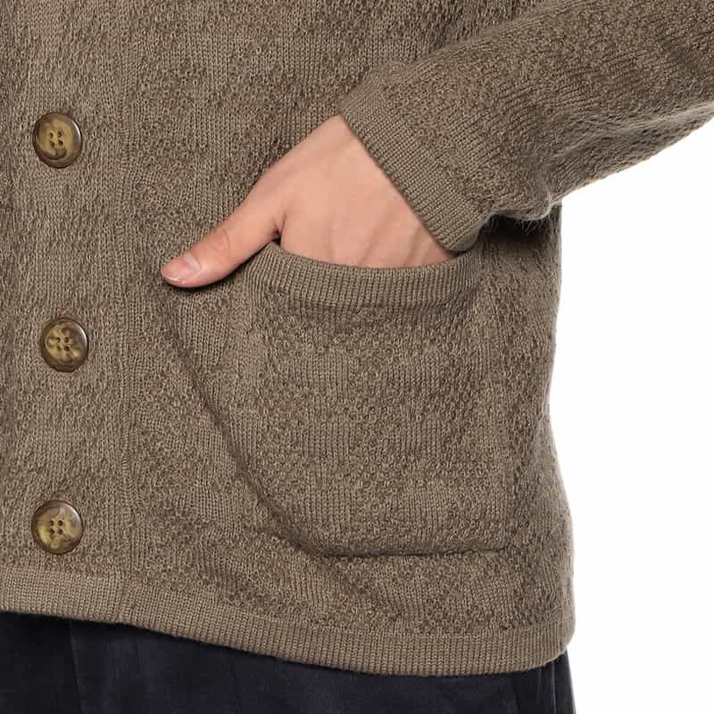 BARNEYS NEW YORK ジャカード千鳥柄ショールカラーカーディガン BROWN