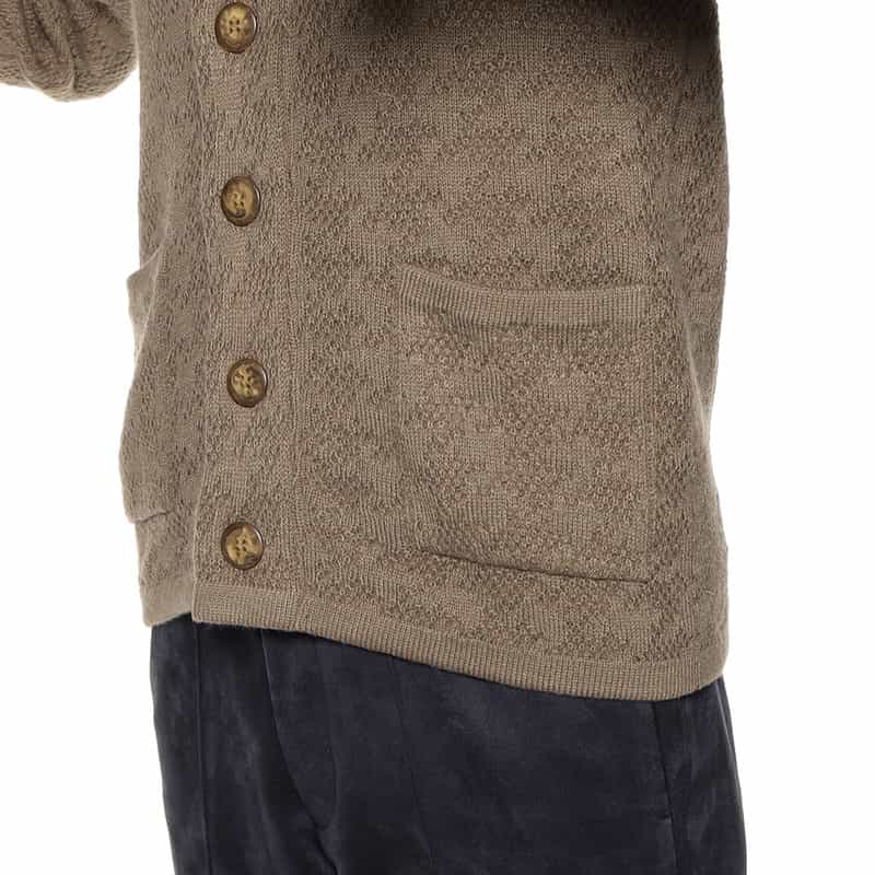 BARNEYS NEW YORK ジャカード千鳥柄ショールカラーカーディガン BROWN