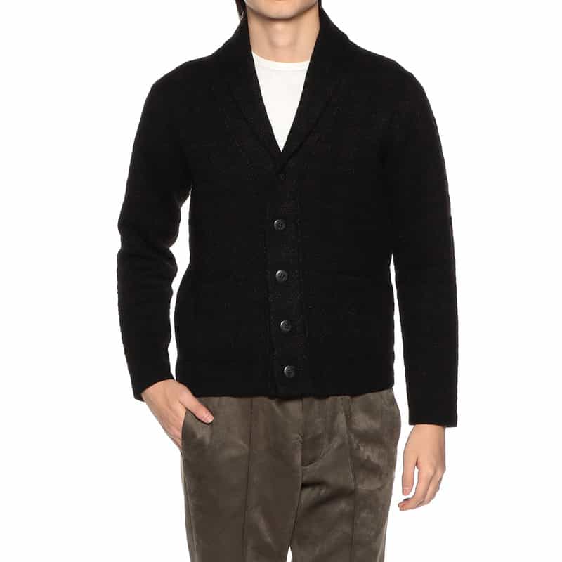 BARNEYS NEW YORK ジャカード千鳥柄ショールカラーカーディガン BLACK