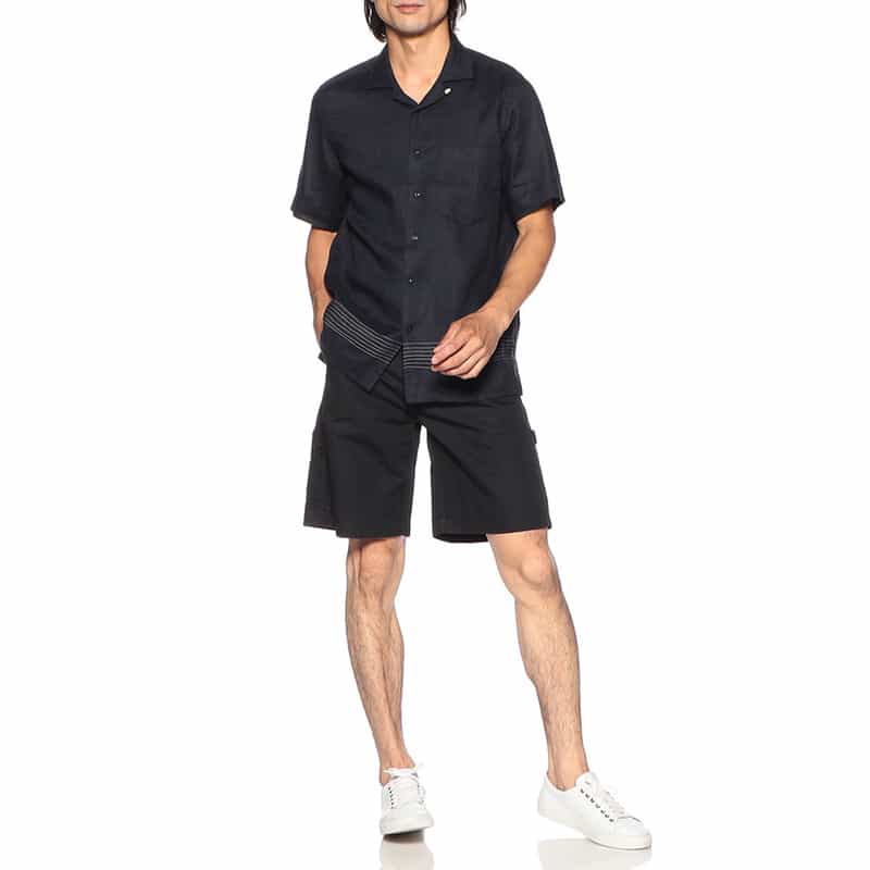 OSVALDO TRUCCHI リネンオープンカラーシャツ "HAWAII B" NAVY