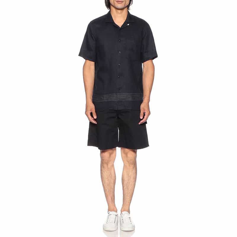 OSVALDO TRUCCHI リネンオープンカラーシャツ "HAWAII B" NAVY