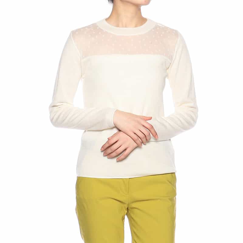 BARNEYS NEW YORK ドットチュールコンビネーションニットプルオーバー IVORY