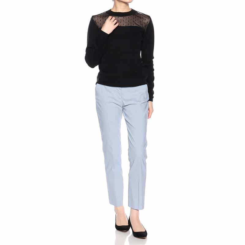 BARNEYS NEW YORK ドットチュールコンビネーションニットプルオーバー BLACK