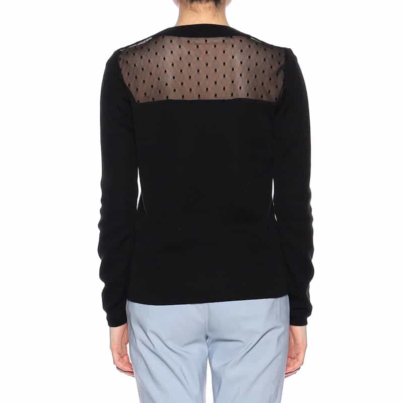 BARNEYS NEW YORK ドットチュールコンビネーションニットプルオーバー BLACK