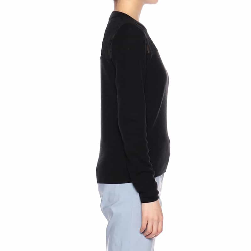 BARNEYS NEW YORK ドットチュールコンビネーションニットプルオーバー BLACK