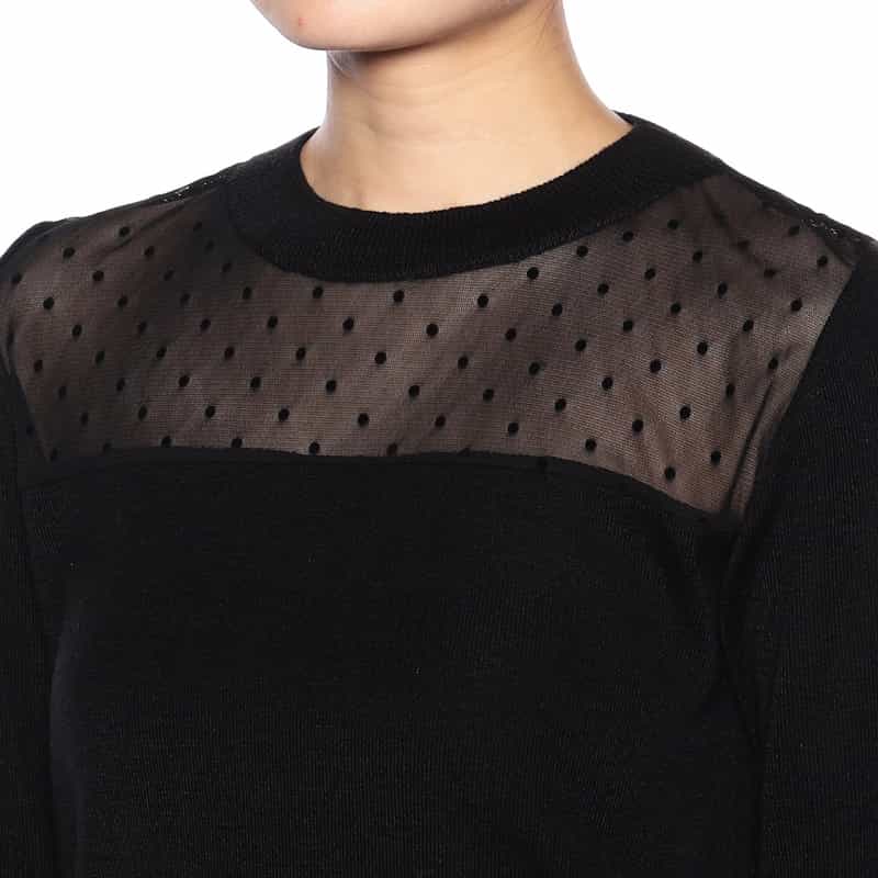 BARNEYS NEW YORK ドットチュールコンビネーションニットプルオーバー BLACK