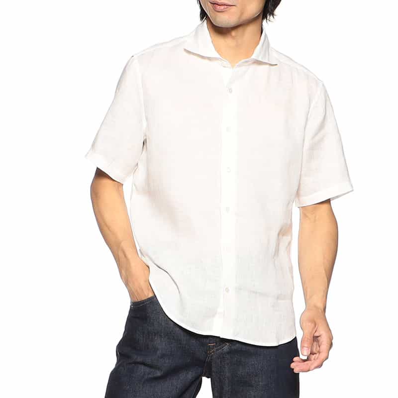 BARNEYS NEW YORK 半袖リネンシャツ WHITE
