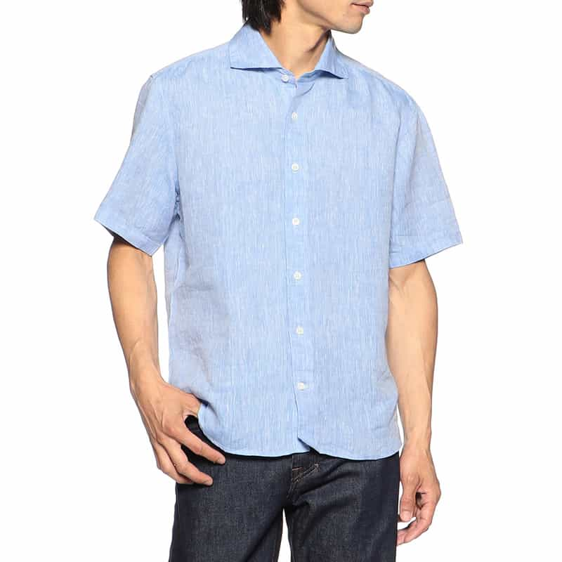 BARNEYS NEW YORK 半袖リネンシャツ LIGHT BLUE