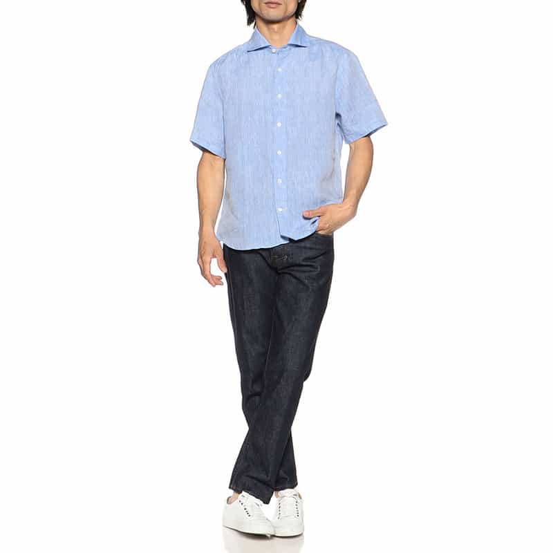 BARNEYS NEW YORK 半袖リネンシャツ LIGHT BLUE