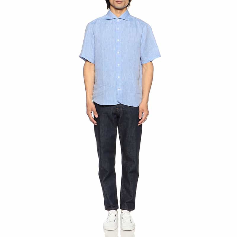 BARNEYS NEW YORK 半袖リネンシャツ LIGHT BLUE
