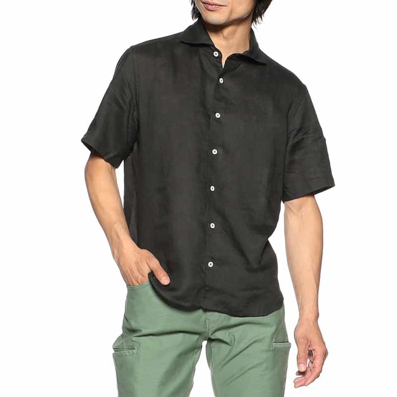 BARNEYS NEW YORK 半袖リネンシャツ DARK GRAY