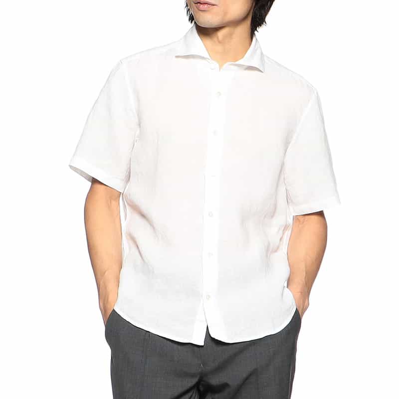 BARNEYS NEW YORK 半袖リネンシャツ WHITE