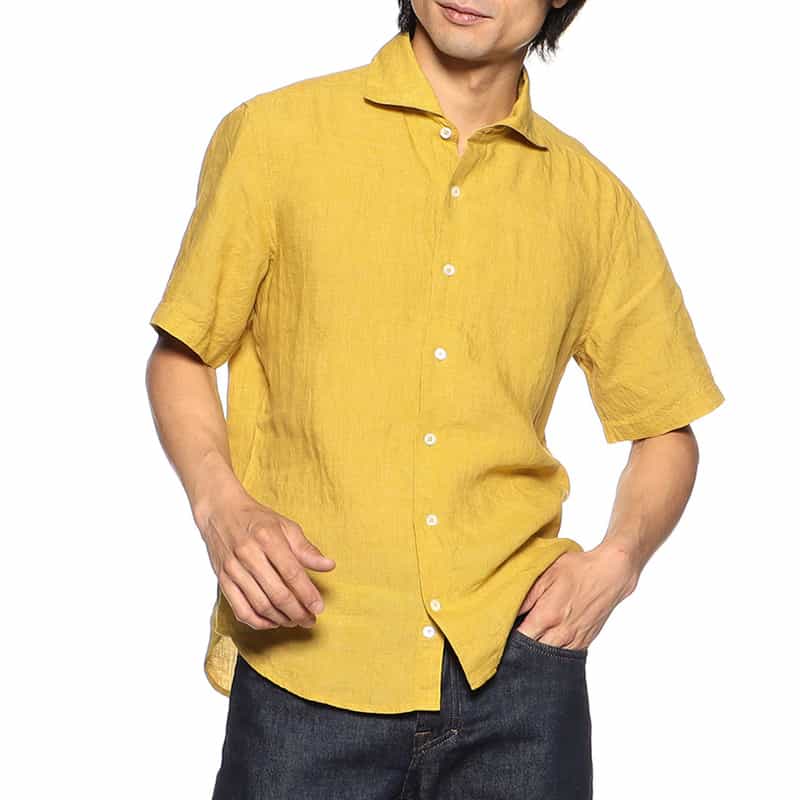 BARNEYS NEW YORK 半袖リネンシャツ YELLOW