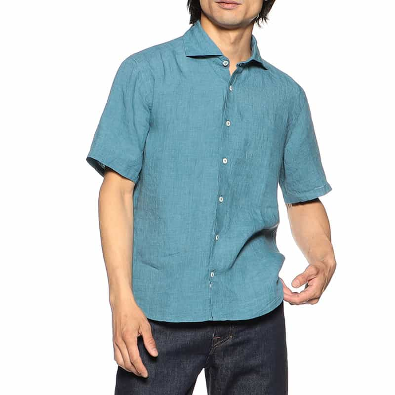 BARNEYS NEW YORK 半袖リネンシャツ TURQUOISE